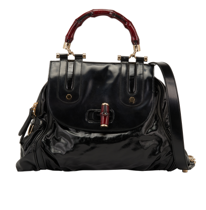 Vintage Bamboo 2Way, &pound;450, Handbags, Black, Patent Leather, Front view